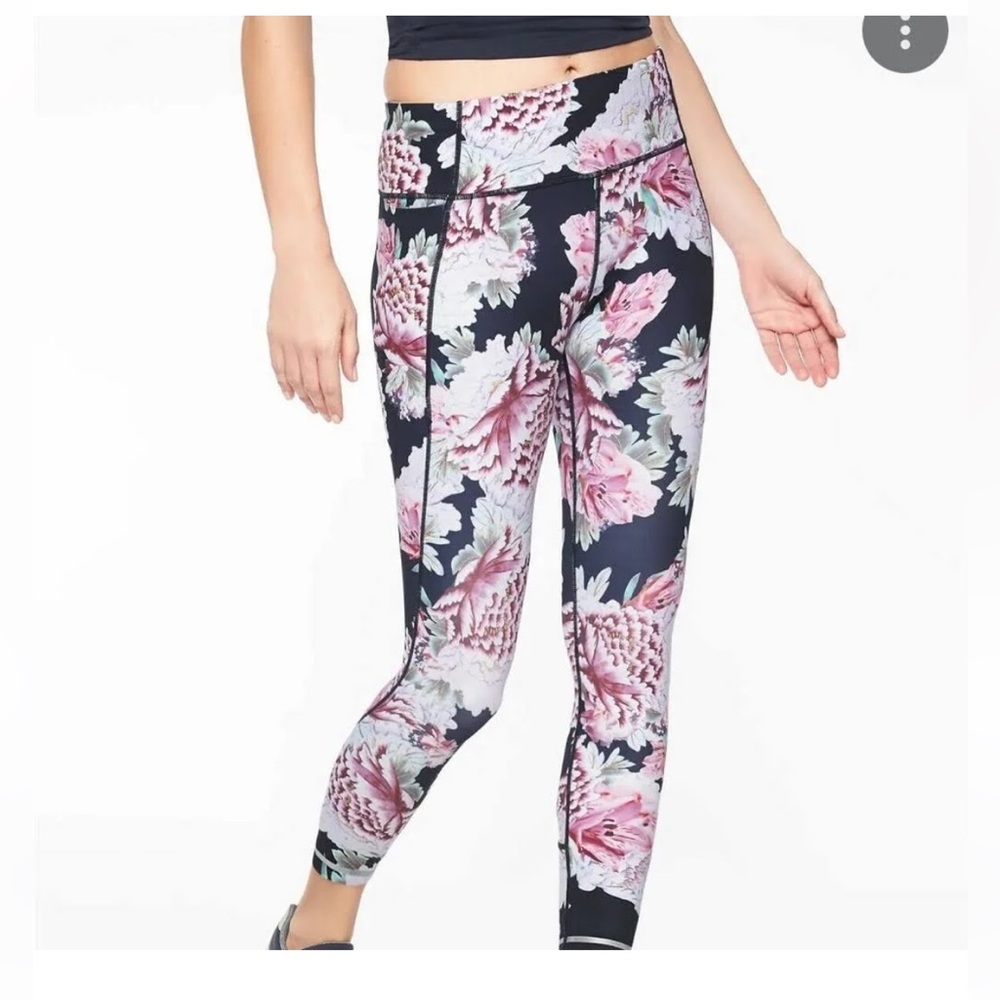 Athleta Floral High-Rise 7/8 Leggings in Navy & Pink